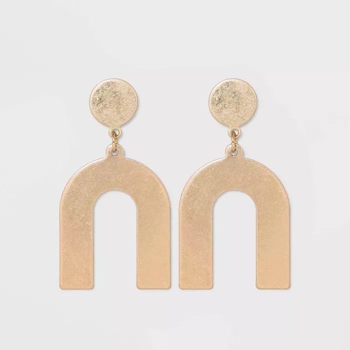 Flat Geometric Brass and in Worn Gold Post Top Earrings - Universal Thread™ Gold | Target