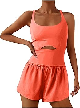 Lenago Womens Workout Romper Running Onesie Trendy Casual One Piece Outfits Summer Exercise Jumps... | Amazon (US)