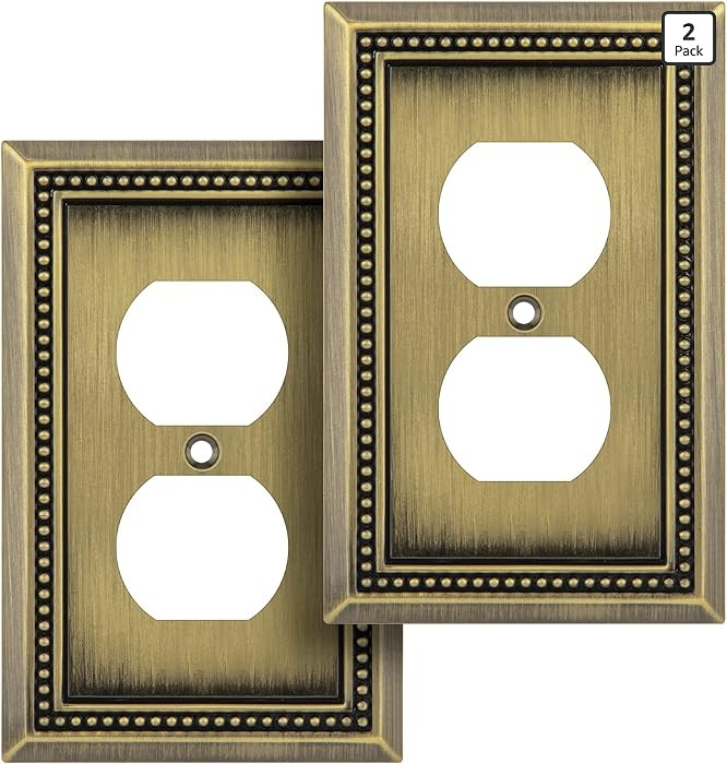 Sunken Pearls Heavy Duty Decorative Wall Plate Switch Plate Outlet Cover (Single Duplex, 2 Pack, Antique Brass) | Amazon (US)