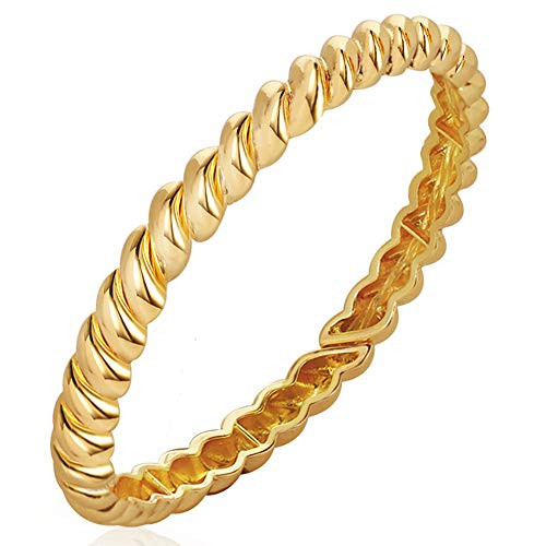 FAMARINE Twisted Thin Bangle for Women, Vintage Stretchable Elastic Bangle Couples Love Bracelets, 14K Gold Plated | Amazon (US)