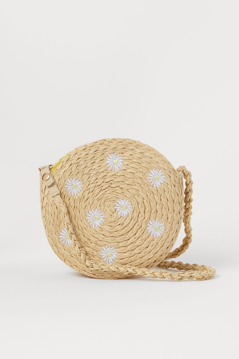 H & M - Embroidered straw bag - Brown | H&M (UK, MY, IN, SG, PH, TW, HK)