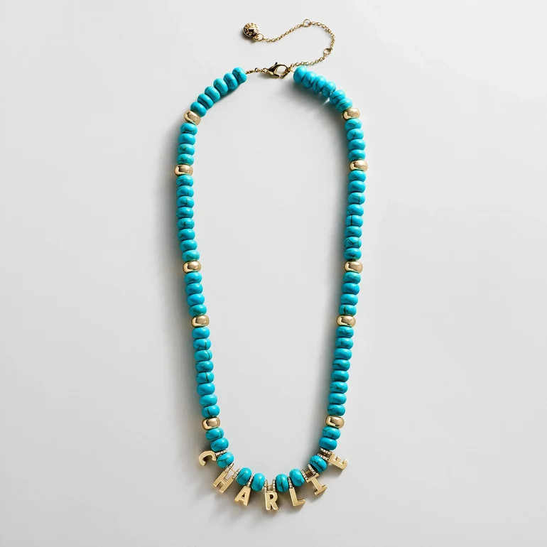 Semi-Precious Gold Custom Nameplate Necklace - Gold/Blue | BaubleBar
