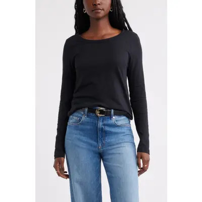 caslon(r) Long Sleeve Slub Crewneck T-Shirt in Grey Light Heather at Nordstrom, Size X-Small | Nordstrom