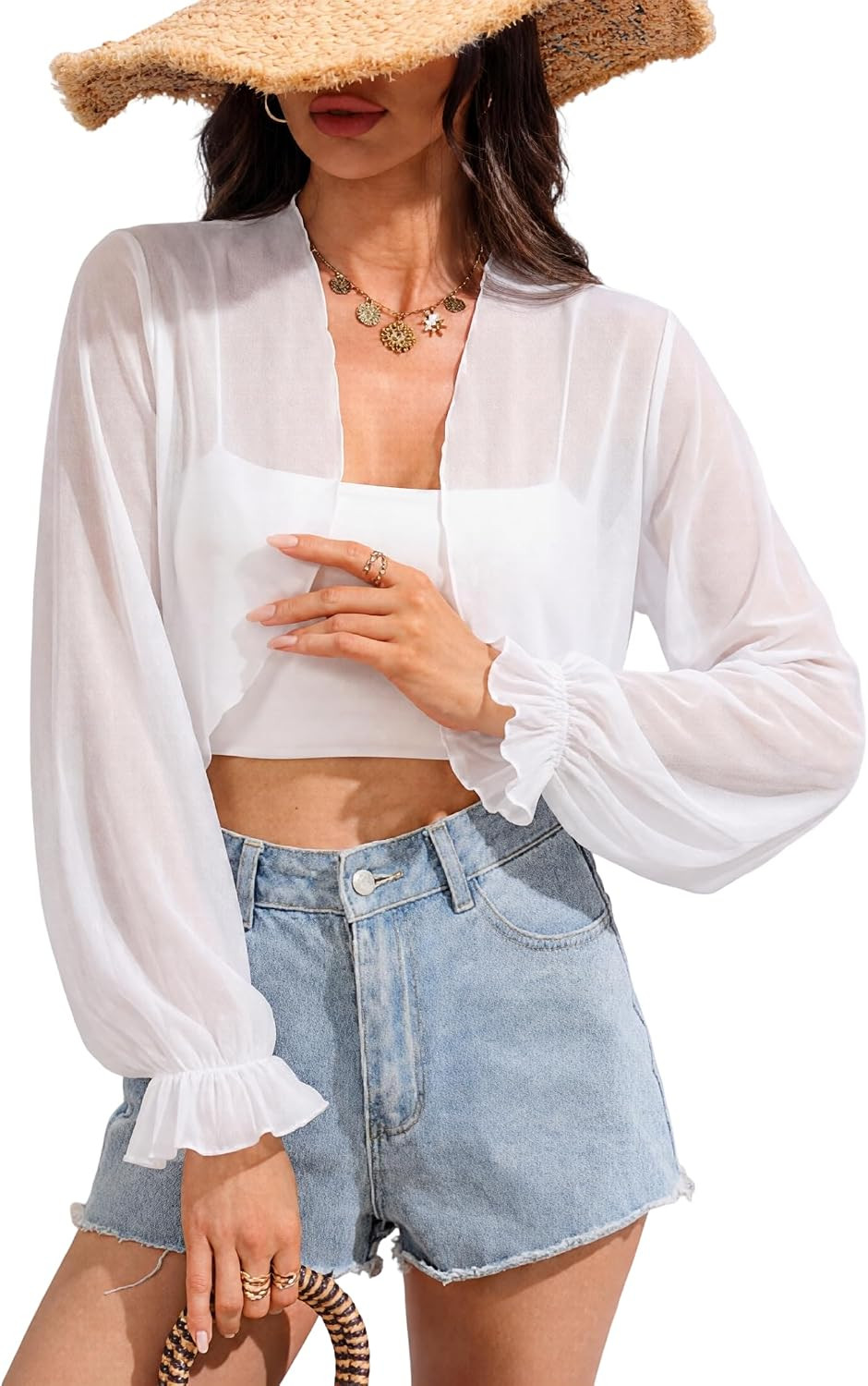 ZAFUL Women's Sheer Bolero Shrug Cardigans Long Sleeve Tulle Shrug | Amazon (US)