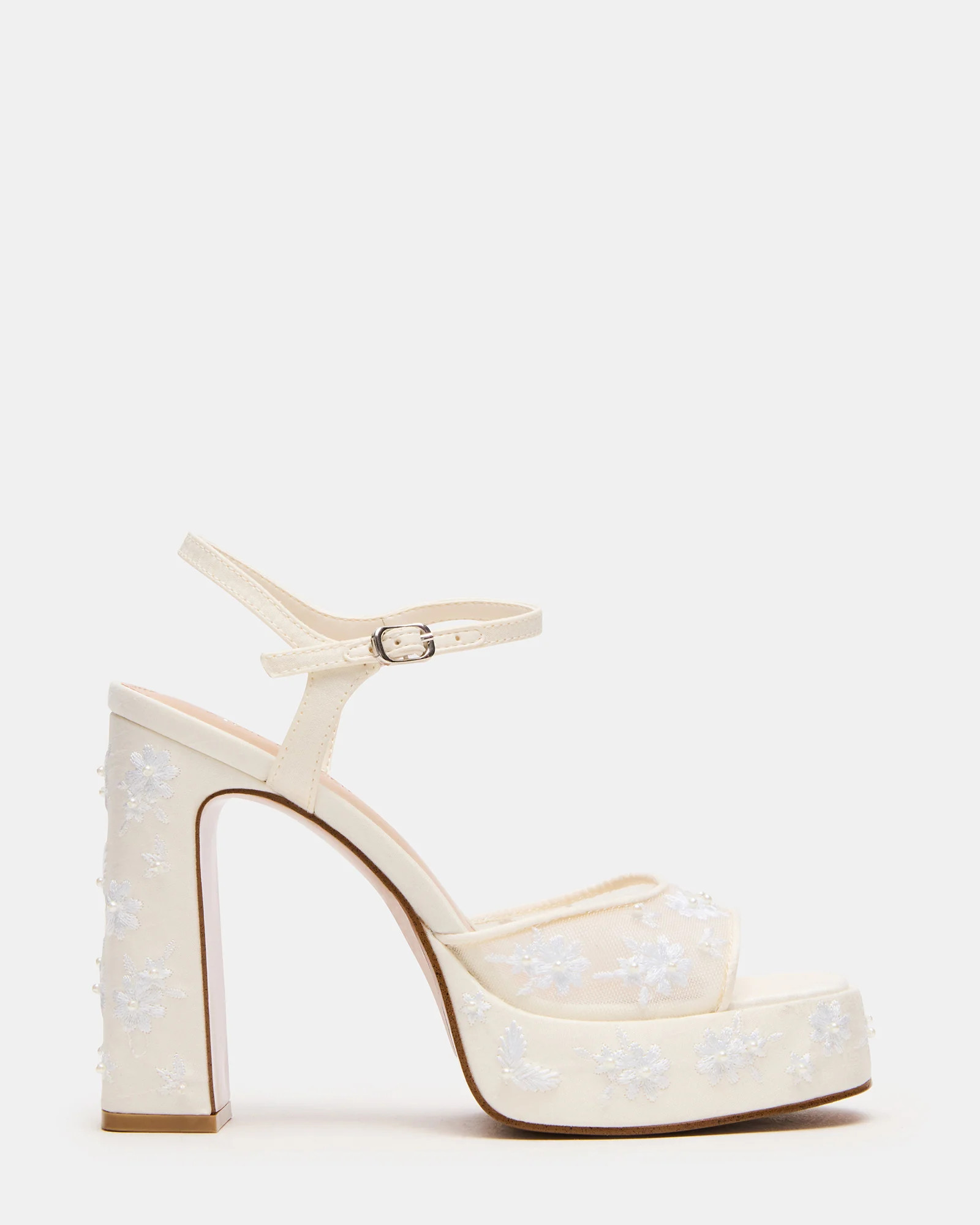 LIANDRA Embellished White Mesh Platform Square-Toe Strappy Women's Heel | Steve Madden (US)