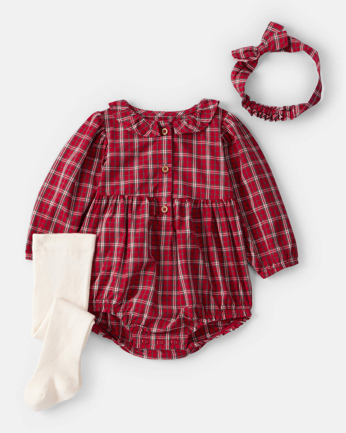 Baby Girl 3-Piece Plaid Print Long-Sleeve Bodysuit, Headwrap & Tights Set - Red | Carter's Inc