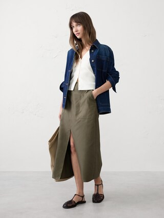 Twill Pencil Midi Skirt | Banana Republic Factory