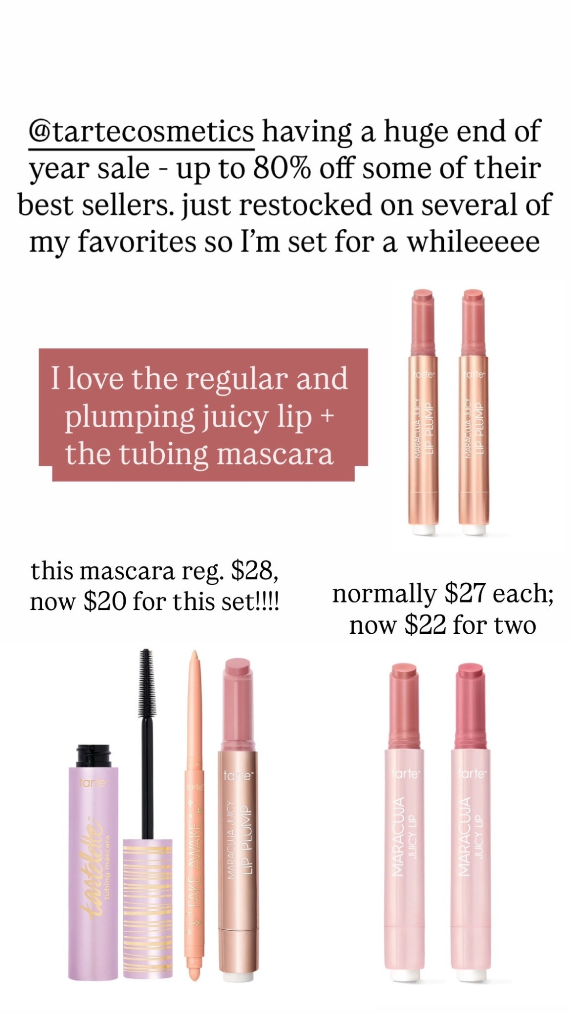 Huge tarte sale on some of their best sellers and my go to favorite makeup products!!! Love the regular and plumping juicy lip- insane prices on these sets 

#LTKBeauty #LTKGiftGuide #LTKHoliday
