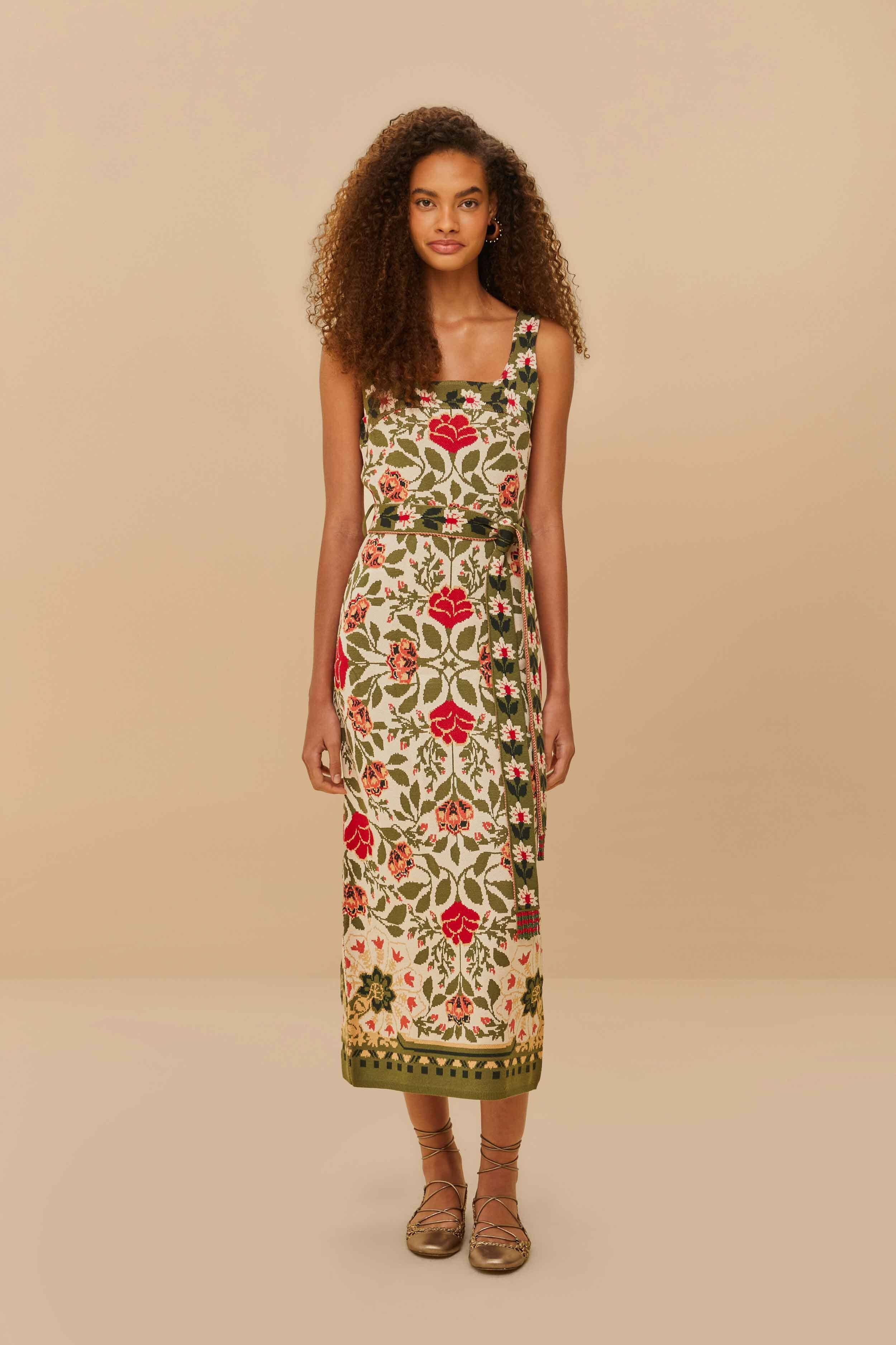 Sand Garden Tapestry Knit Dress, GARDEN TAPESTRY SAND / S | FarmRio (US)