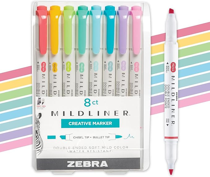 Zebra Pen MILDLINER No Bleed Highlighter, Assorted Colors, Dual Tip, 8-Pack | Amazon (US)