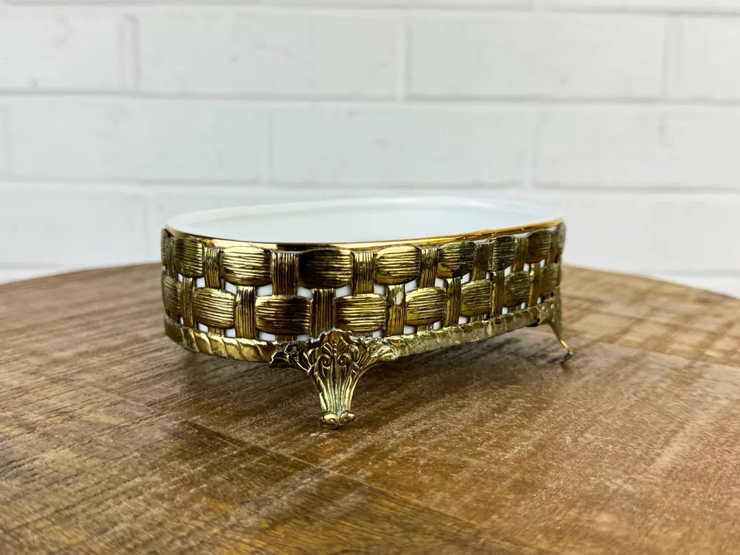 Vintage Stylebuilt Filigree and Ceramic Pedestal Soap Dish Gold Metal Basket Weave Soap Holder Ho... | Etsy (US)