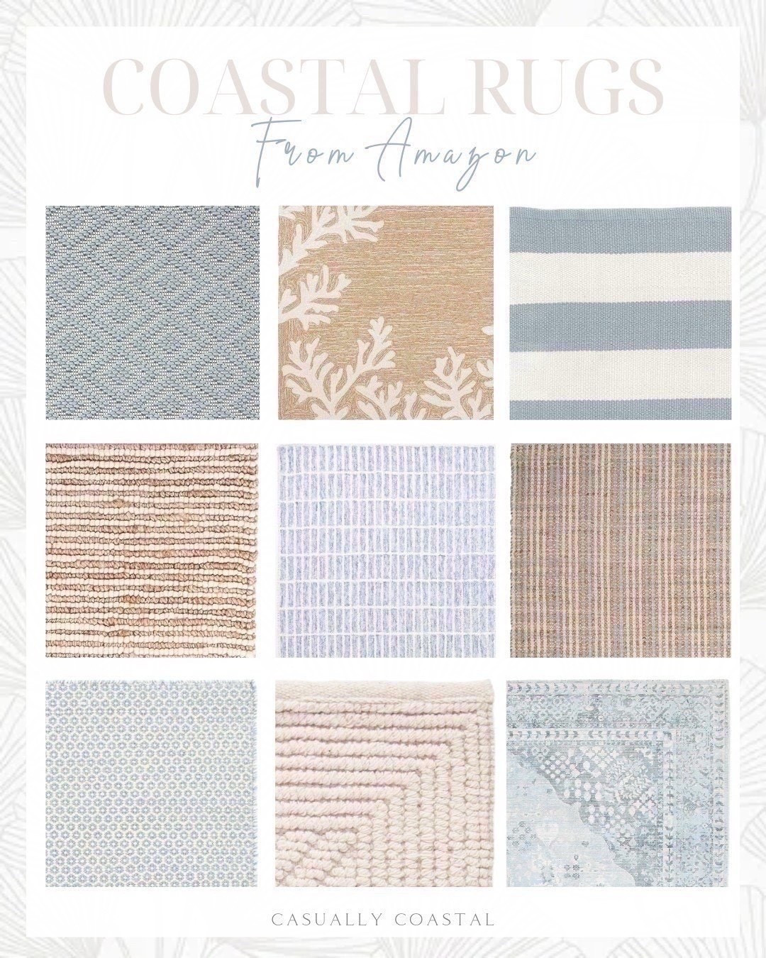 Coastal Rugs From Amazon 

Amazon rugs, coastal rugs, affordable rugs, blue rugs, blue and white rug, neutral rugs, striped rug, wool and jute rug, area rug, living room rug, bedroom rug, 8x10 rug, 3x5 rug, dining room rug, geometric handwoven accent rug, high traffic area rug, 5x8 rug, distressed wool & viscose rug, grey and light blue rug, premium wool handmade rug, cream rug, tan rug, jute rug, 2x3 rug, indoor outdoor area rug, light blue and ivory stripe rug, 5’3x7’3 rug, outdoor area rug, beach accent rug, beach house rug, coral border rug 

#LTKHome #LTKFindsUnder100 #LTKFindsUnder50