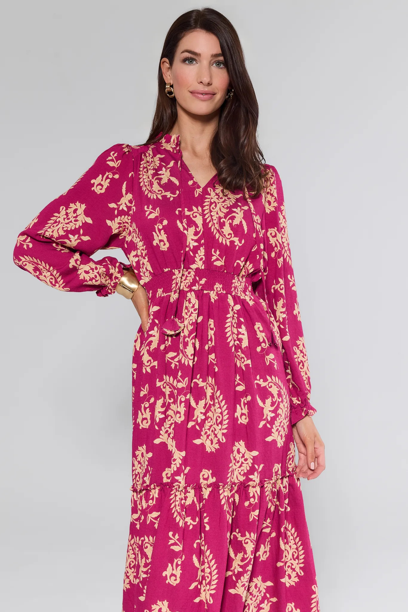 Sabine Pink Paisley Midi Dress | Avara