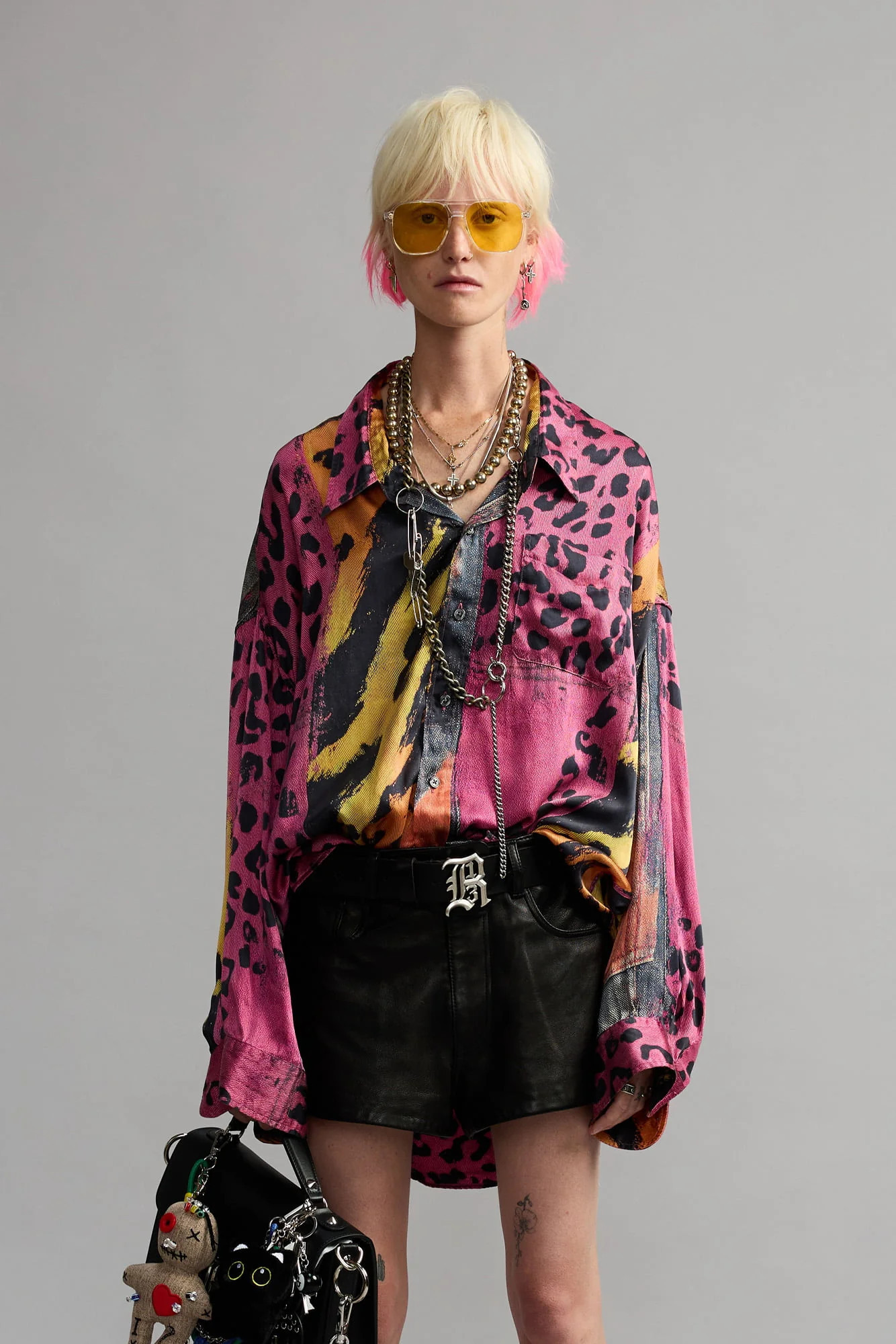 R13 Drop Neck Shirt - Pink And Orange Multicolor / S | R13