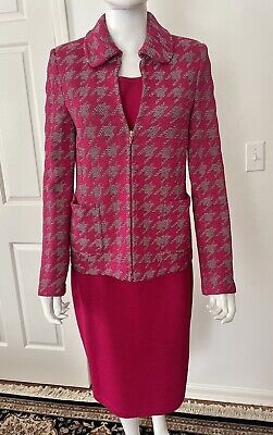 St. John Collection Santana Knit Red & Gray Jacket Sz 6, Red Skirt Sz 8 & Tank S | eBay US