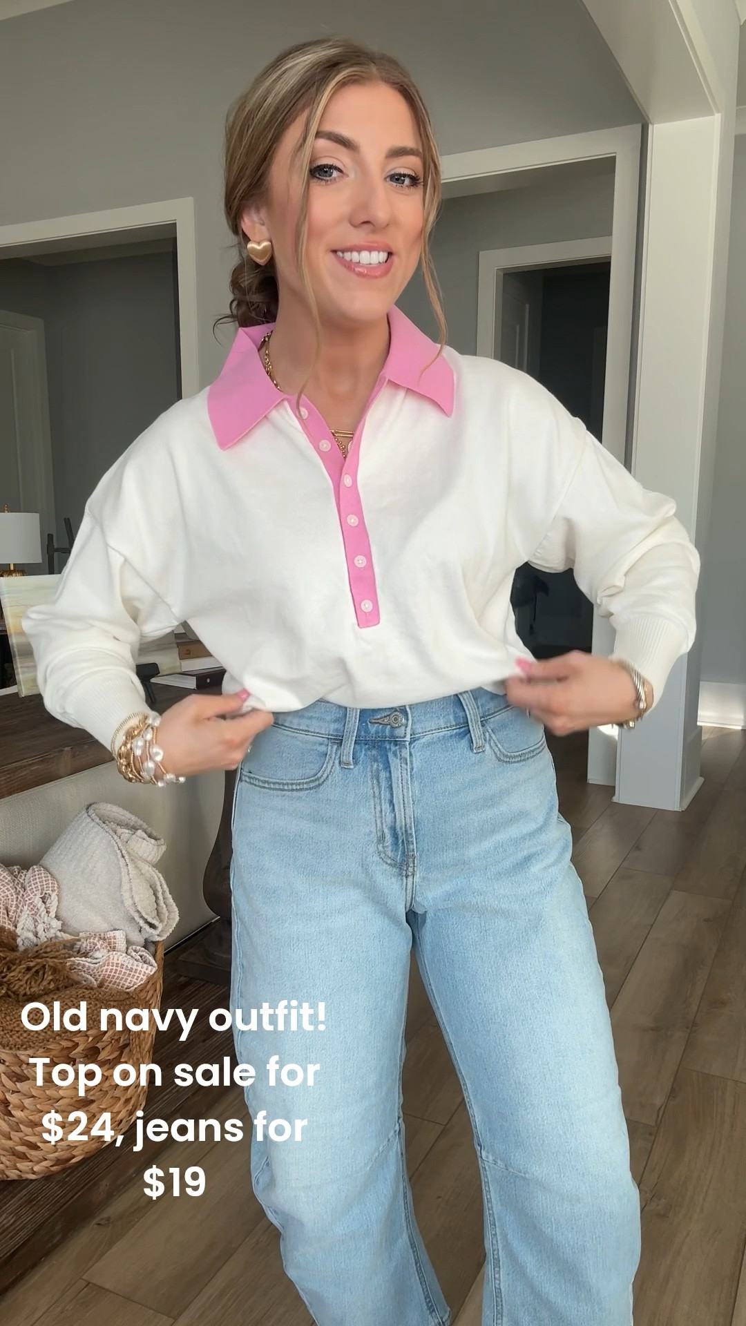 Easy, cute, and on major sale 💕 This pink trim polo top is such a fun twist on a classic — and it’s on sale for $24. I love the contrast collar and buttons for a polished but playful look that works for everyday wear. Paired with these barrel jeans (on sale for just $19), this outfit is the perfect balance of comfy and put-together.

The relaxed fit of the polo makes it great for front-tucking or wearing loose, while the barrel jeans give that trendy silhouette without sacrificing comfort. This is such a good go-to look for school drop-off, errands, casual lunches, or weekend plans. Finish it off with sneakers for an easy, effortless vibe.

Both pieces are budget-friendly, on trend, and easy to mix and match with your closet staples.

Linked in LTK 🤍

#polooutfit #barreljeans #affordablefashion #everydayoutfit #casualstyle #momstyle #schooldropoffstyle #budgetfriendlyfashion #trendybasics #sneakerstyle #ltkfinds #ltkstyle