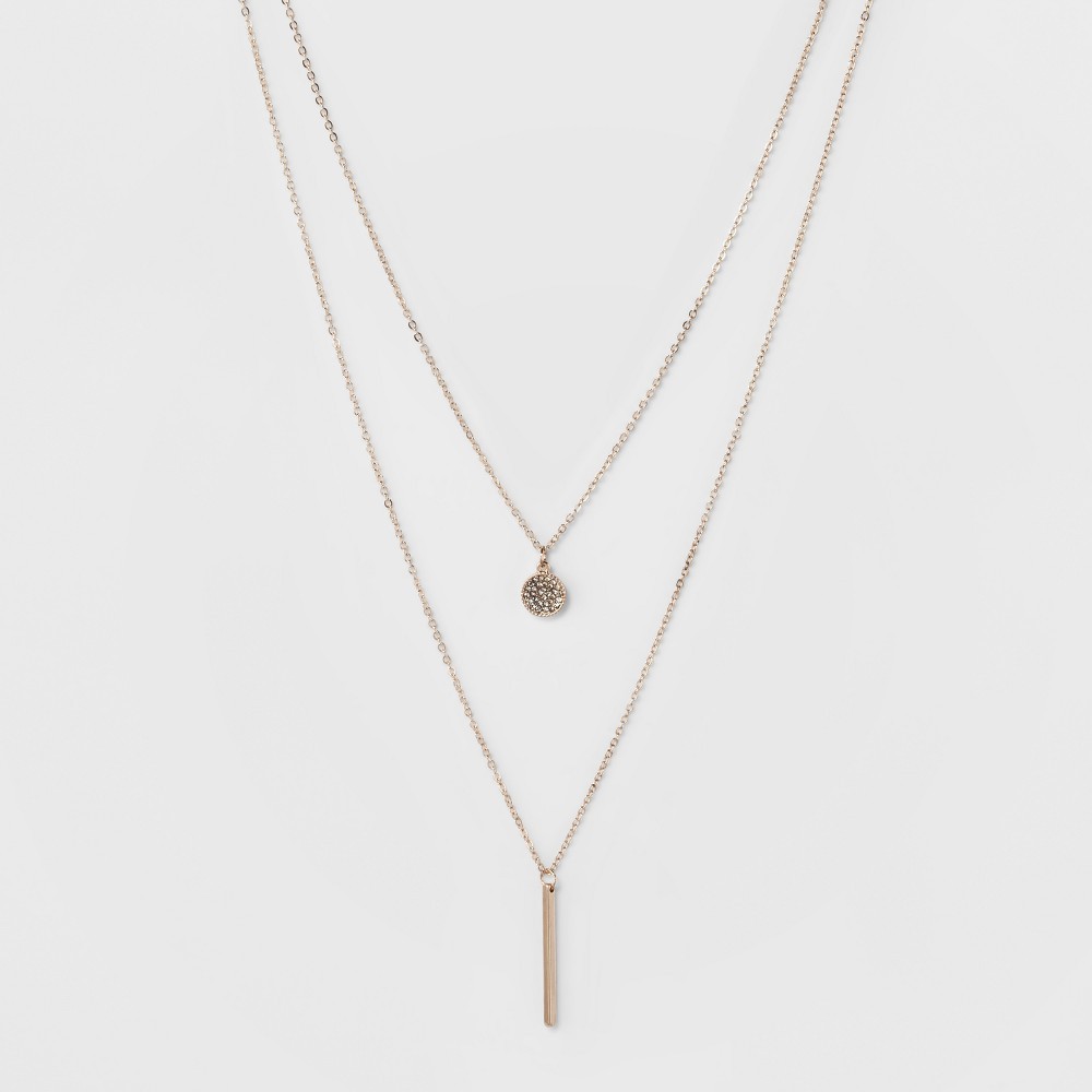 Pave Circle and Thin Bar Two Row Short Necklace - A New Day Rose Gold/Clear | Target