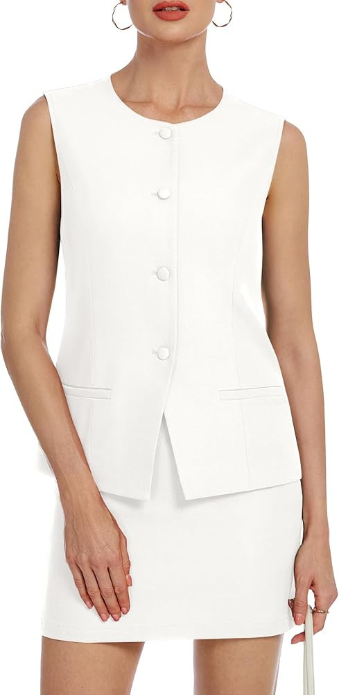 Womens Two Piece Blazer Outfits Skirt Set Button Down Vest Short Skort Crew Neck Summer Business ... | Amazon (US)