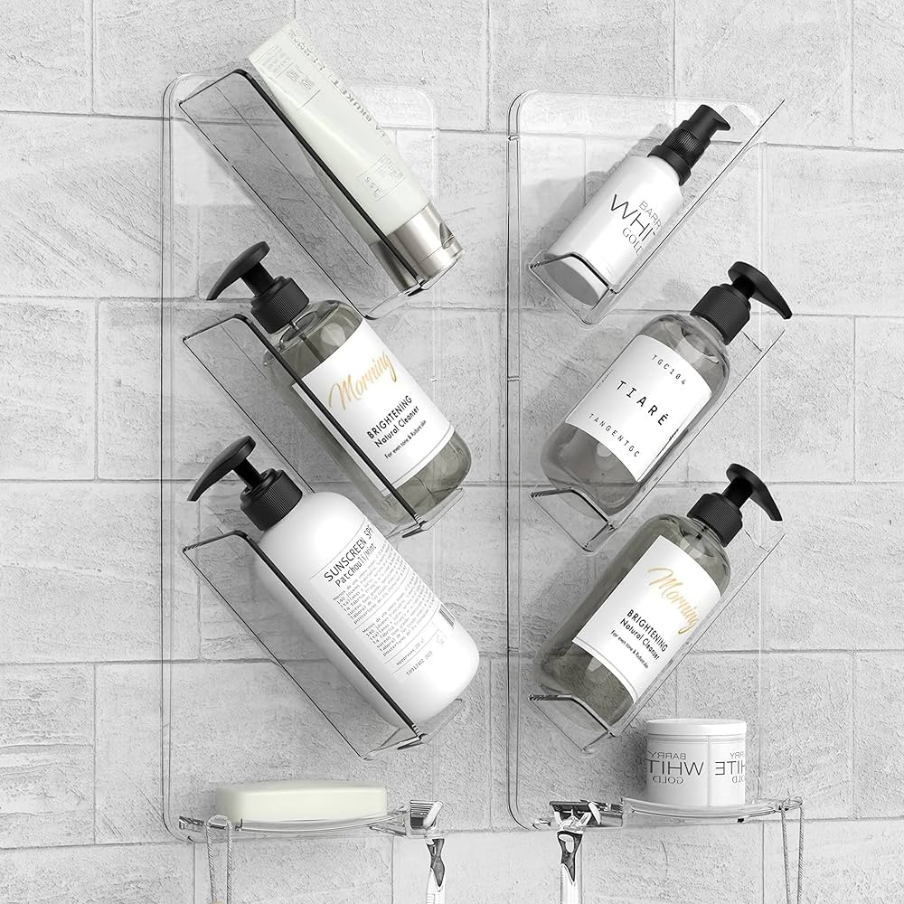 Cuukie Acrylic Bathroom Shower Organizer - Wall Mounted Shelves and Shampoo Holder, No Drilling o... | Amazon (US)