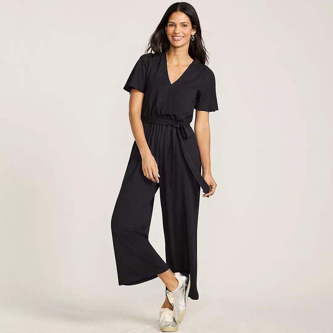 Women's Cotton Modal Tie Waist V Neck Jumpsuit | Lands' End (US)