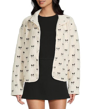 Bonded Sherpa Embroidery Bow Print Jacket | Dillard's