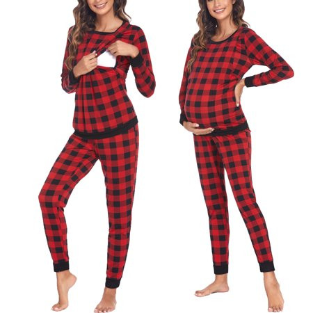 Avidlove Nursing Pajamas Set for Women Maternity Lounge Set Thermal Underwear Sets Fall & Winter Maternity Wear Christmas Plaid Long Sleeve Top & Pants for Pregnant | Walmart (US)