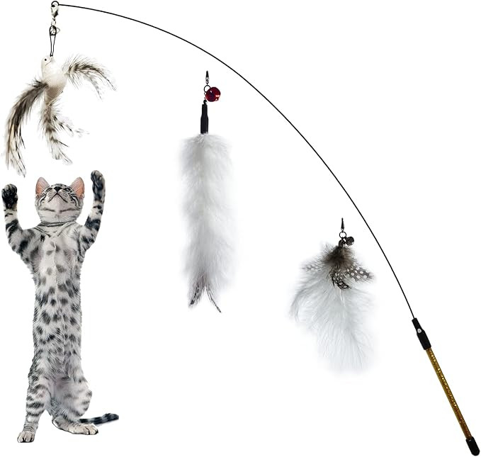 FUPUSUN 2021 Latest Cat Feather Toys, Interactive Cat Toys Kitten Toys, 1PCS Elasticity Cat Wand ... | Amazon (US)