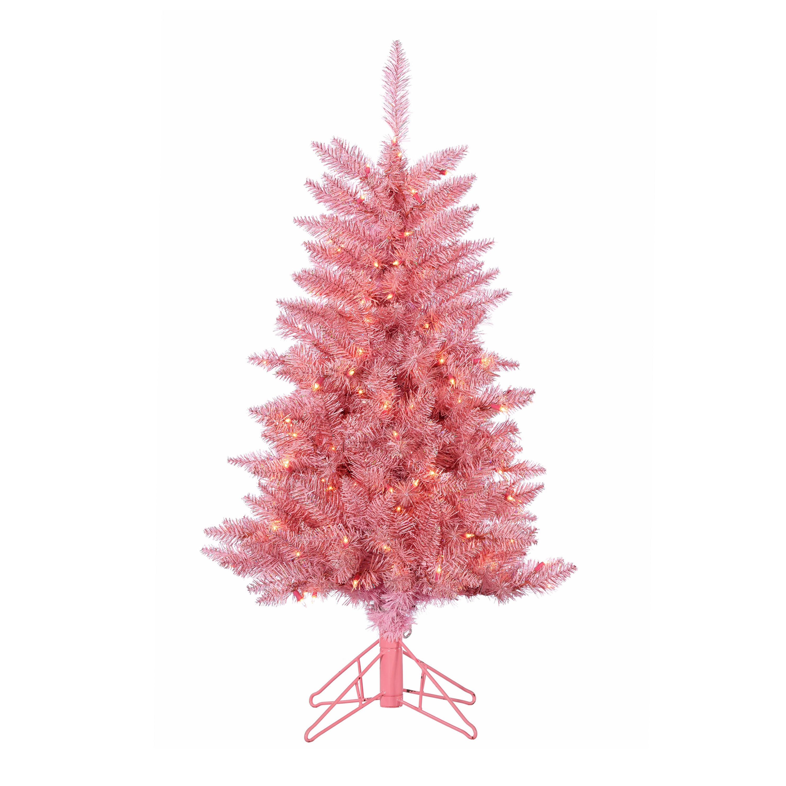 Full 4 Foot Pink Tinsel Pre Lit Artificial Tuscany Tree | World Market