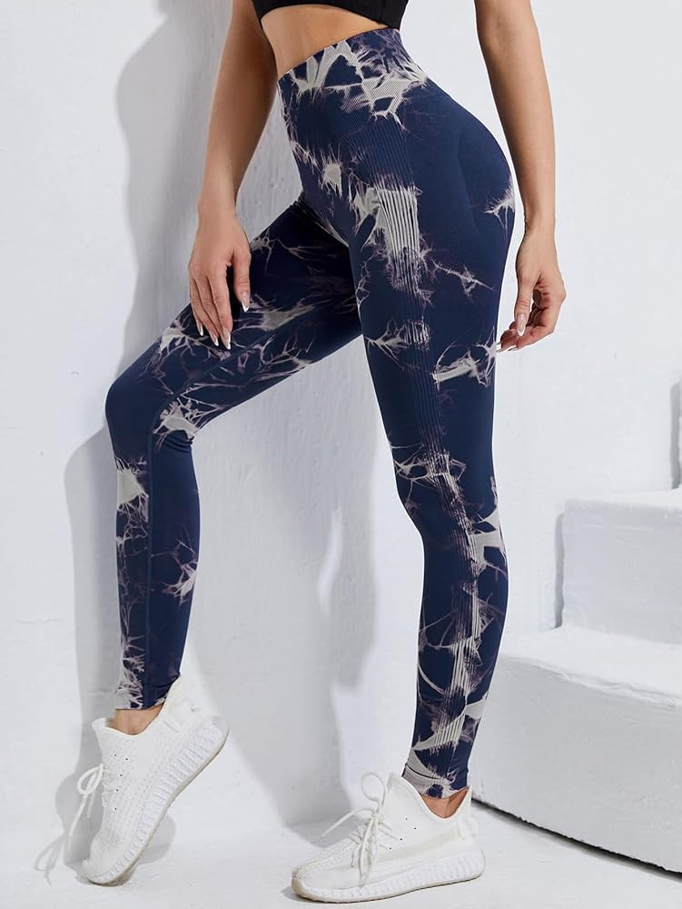 Butt Lift Leggings for Women High Waisted Tie Dye Pleated Tummy Control Workout Yoga Pants(CKZ304... | Amazon (US)