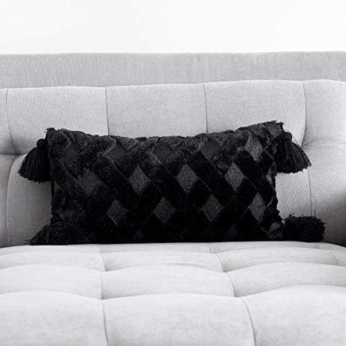 Foindtower Decorative Soft Fur Long Lumbar Throw Pillow Cover with Tassels Plush Cute Embroidery ... | Amazon (US)