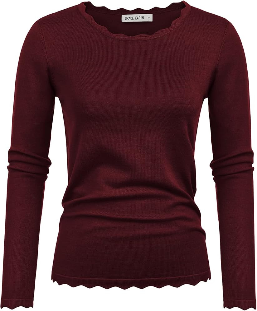 GRACE KARIN Women's High Stretchy Long Sleeve Pullover Sweater Blouse Top | Amazon (US)