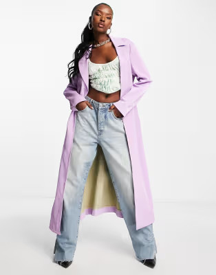 Jayley faux suede trench coat in lilac | ASOS (Global)