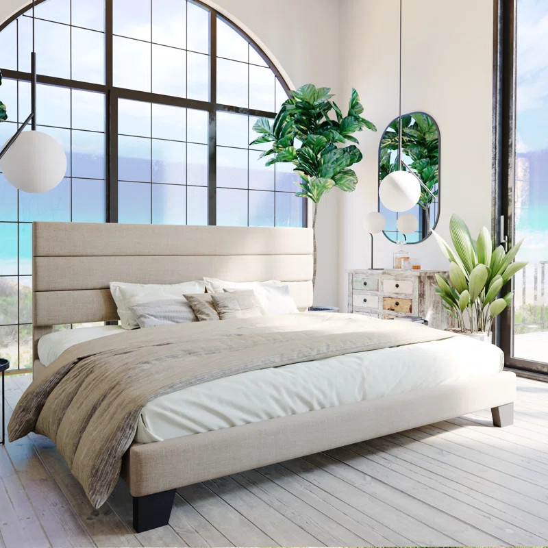 Elison Platform Bed with Fabric Upholstered Headboard and Wooden Slats | Wayfair North America