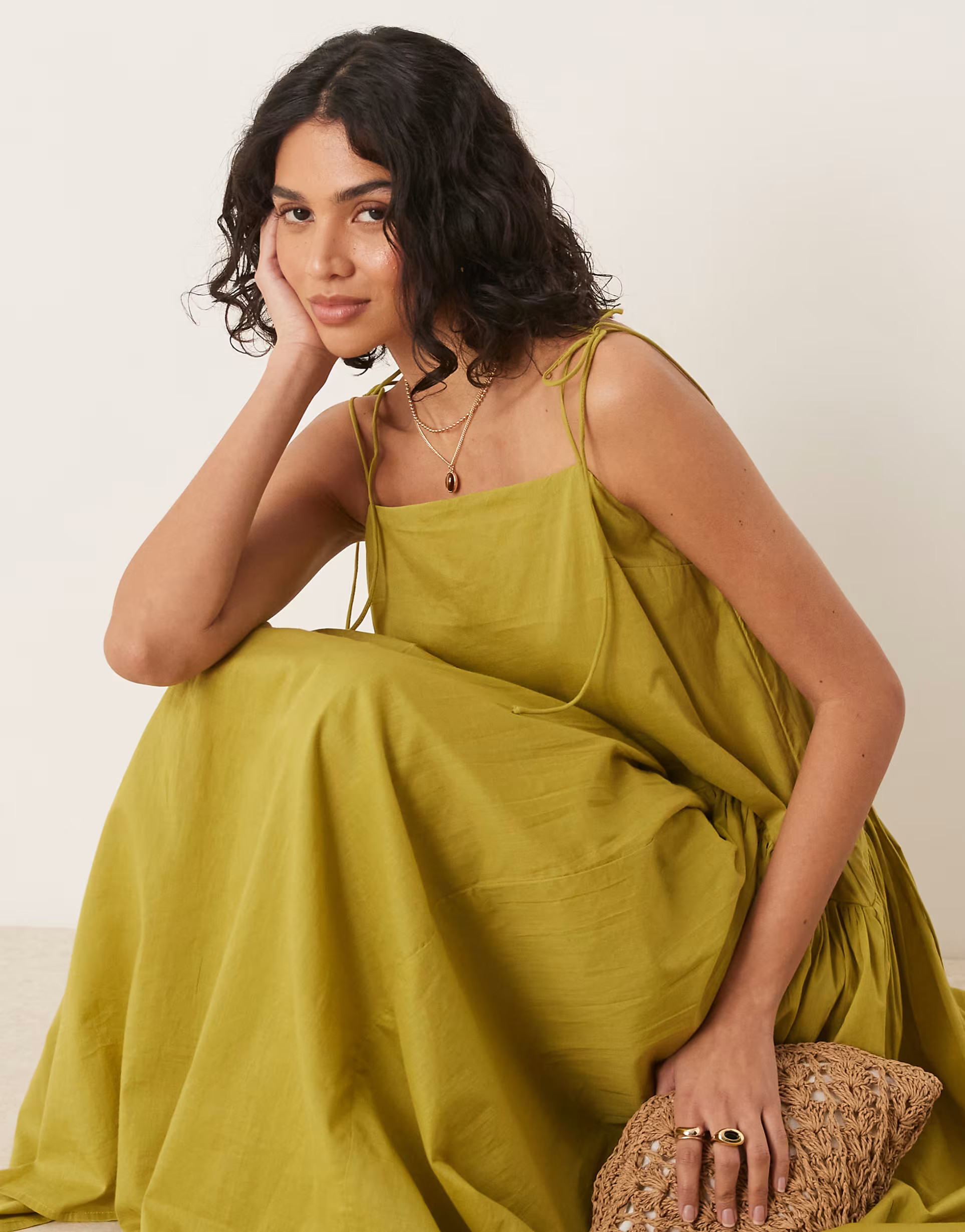 ASOS DESIGN dropped waist maxi dress in olive | ASOS | ASOS (Global)