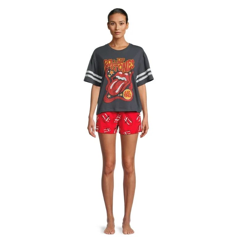 Rolling Stones Women’s Graphic Tee and Shorts Lounge Set, 2-Piece, Sizes XS-3X | Walmart (US)
