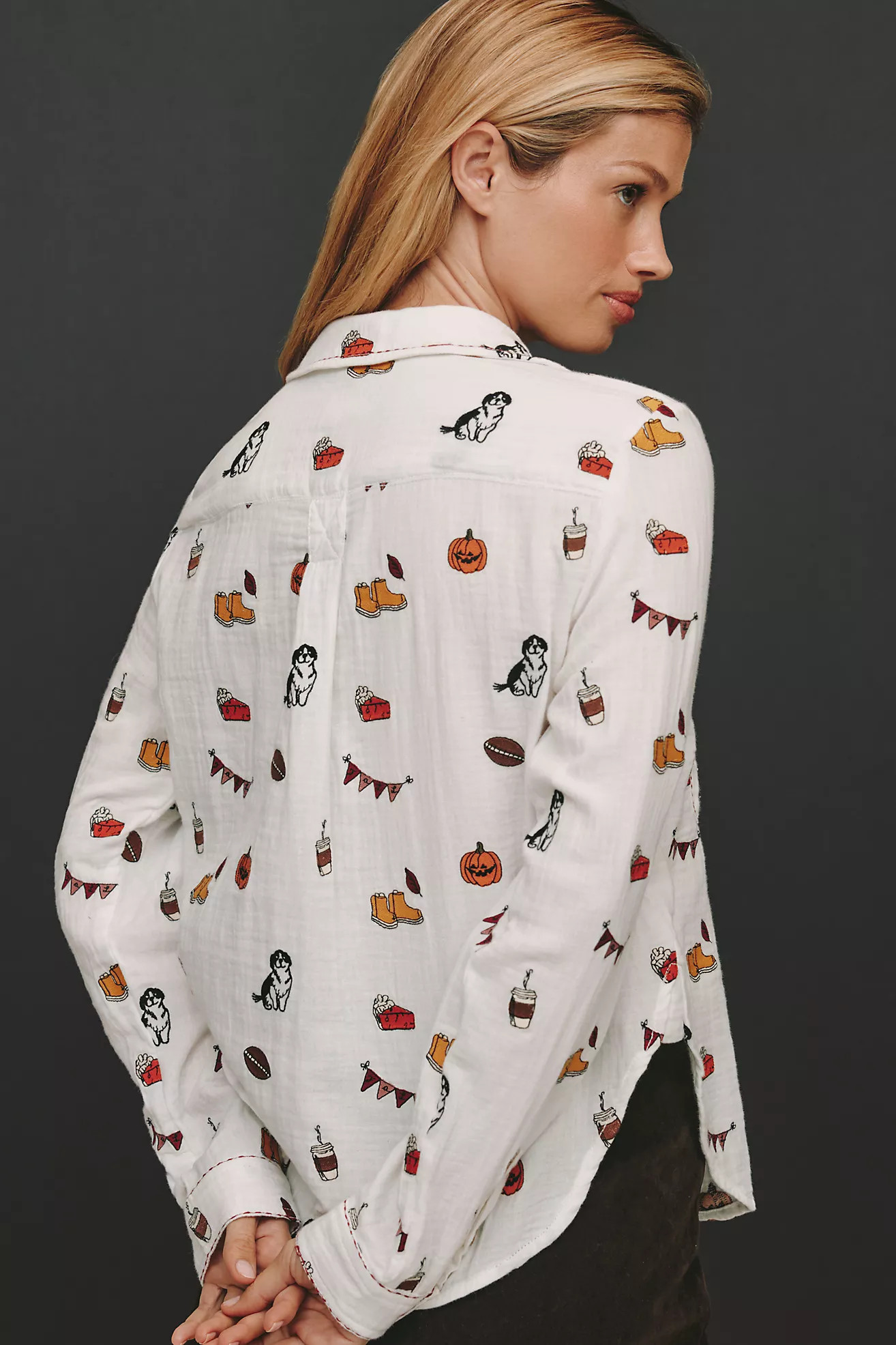 The Tabby Embroidered Icon Buttondown Shirt by Pilcro | Anthropologie (US)