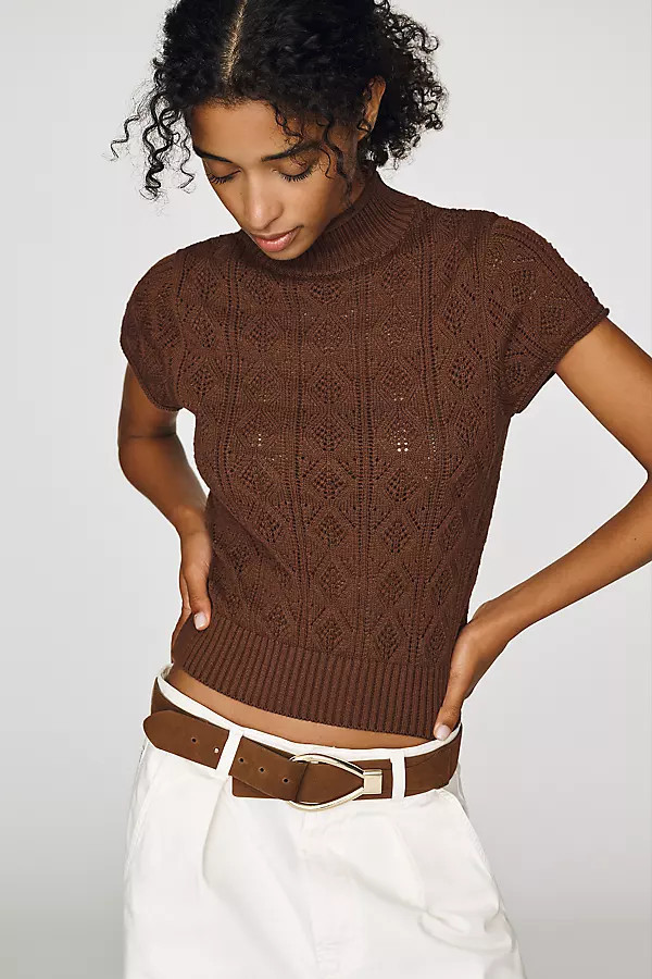 Pointelle Short-Sleeve Sweater | Anthropologie (US)
