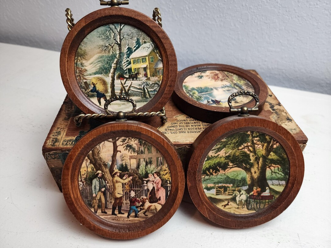Vintage Set of Wall Plaques, Circular, by "woodcroftery", Printed Scenes, Set of 4 - Etsy | Etsy (US)