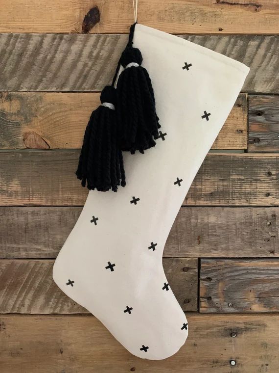 Christmas Stocking Cream Black Xs Farmhouse Modern | Etsy | Etsy (US)