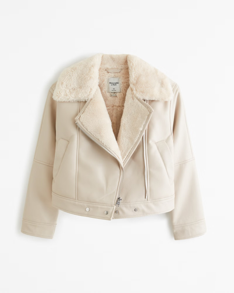 Vegan Leather Shearling Biker Jacket | Abercrombie & Fitch (US)
