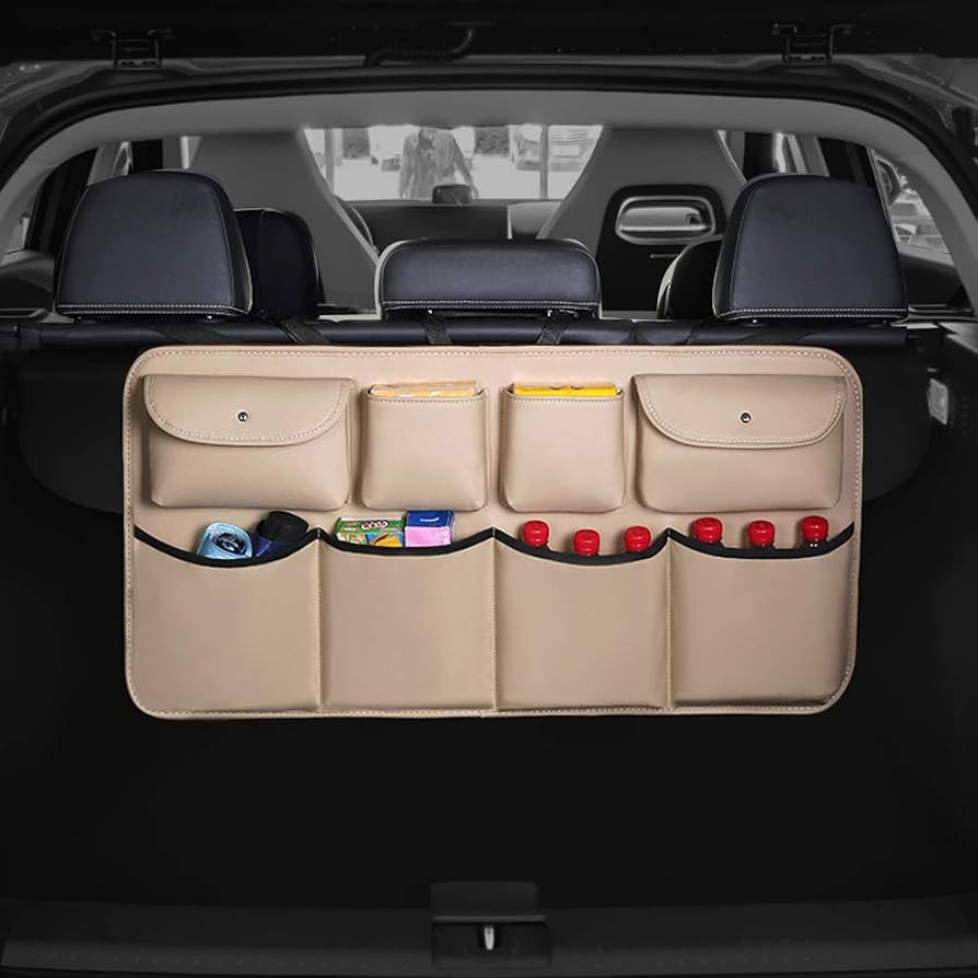 NOPNOG Car Rear Seat Back Storage Bag, Trunk Organizer Bag, with Multiple Hanging Nets, PU Leathe... | Amazon (US)