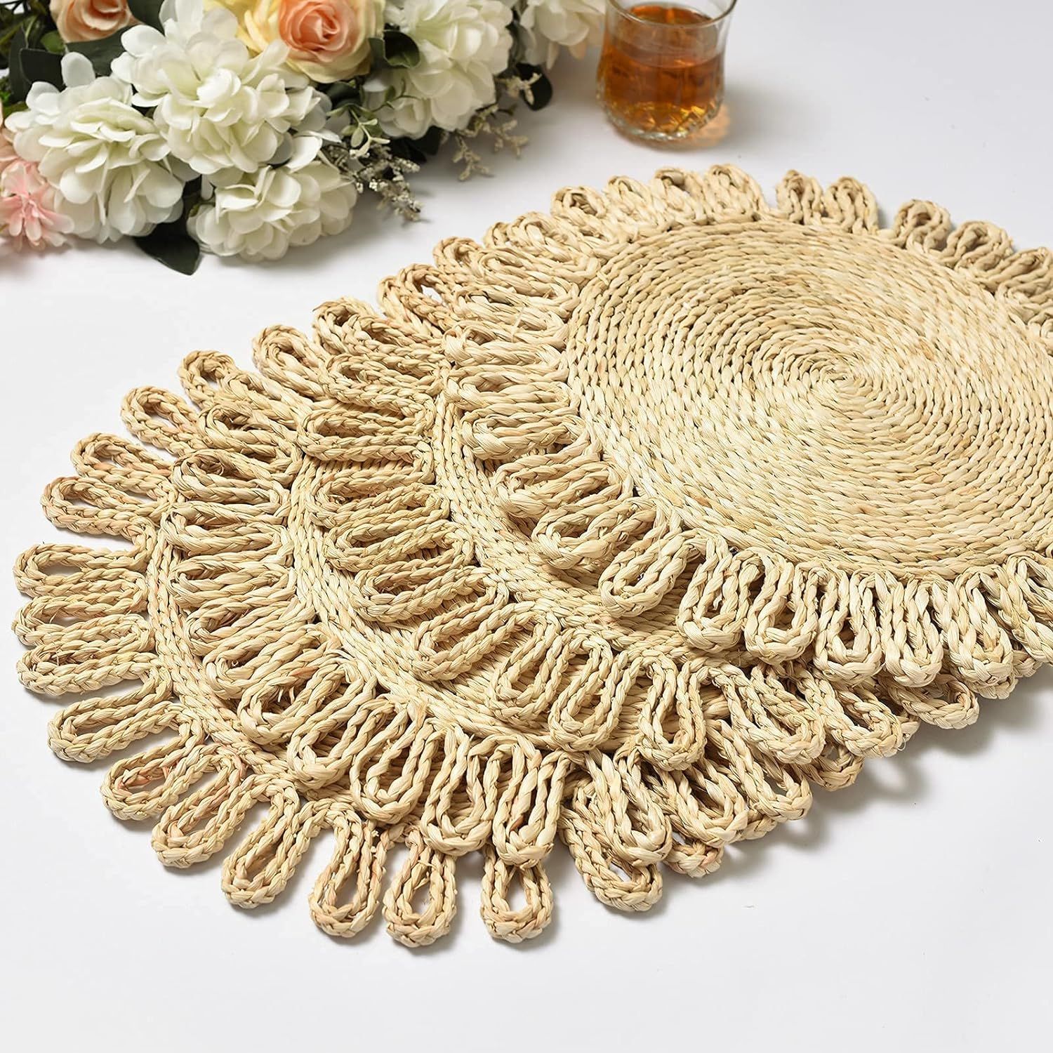 IcosaMro Round Woven Placemats for Dining Table Set of 6, 11 Inch Boho Small Natural Rustic Ratta... | Amazon (US)