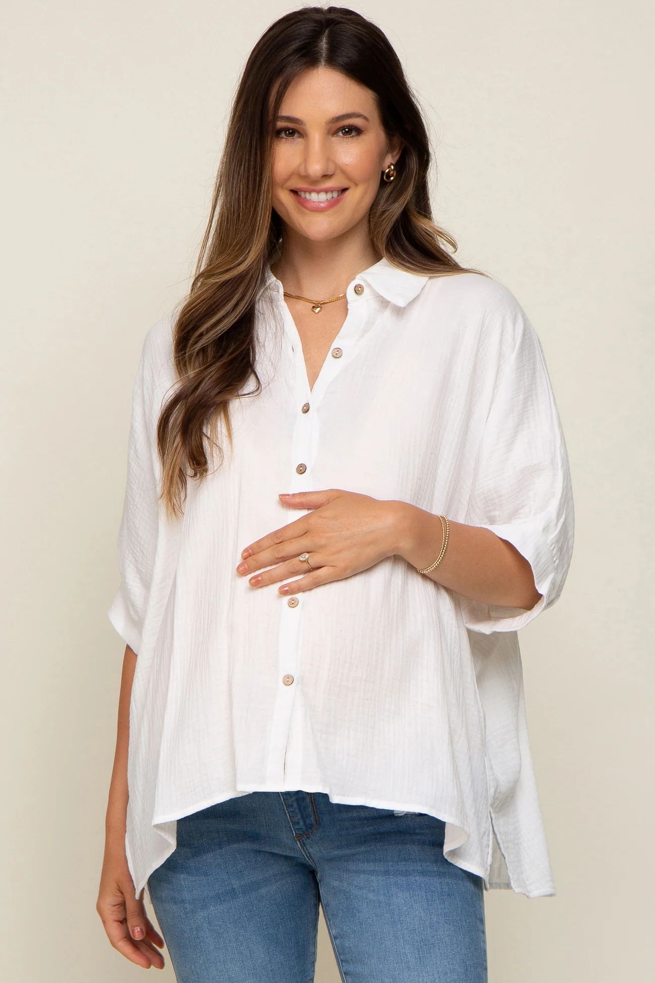 White Button Down Collared Maternity Top | PinkBlush Maternity
