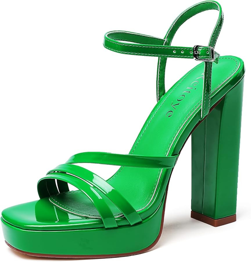 Reitoye Women's Open Toe Platform Heeled Sandals Chunky Heel Ankle Strap Party High Heels | Amazon (US)