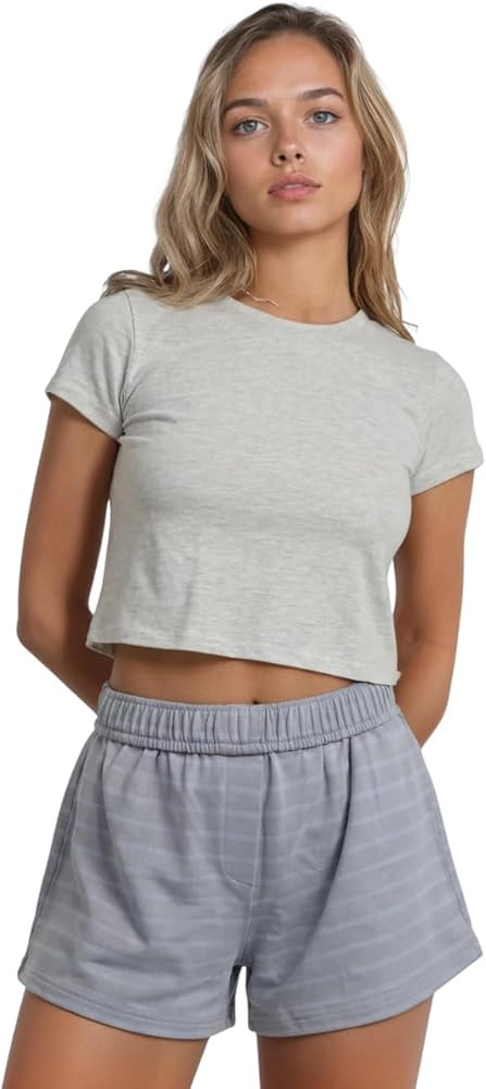 Women's Striped Lounge Shorts with Stretch Waistband, Comfortable Trendy | Amazon (US)