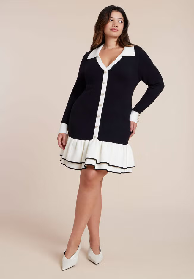 Contrast Tipping Flounce Mini Dress | Eloquii