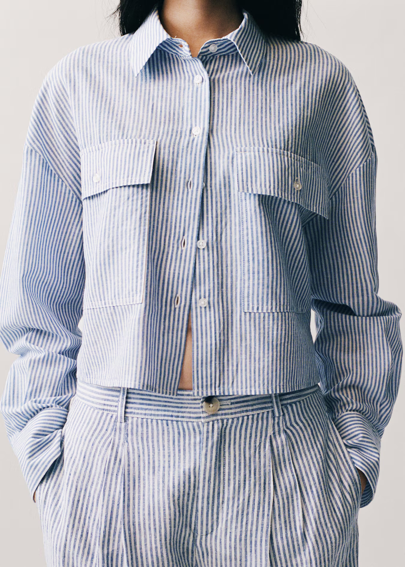 Striped cropped shirt with pockets - Women | MANGO USA | Mango (US/MX/AU)