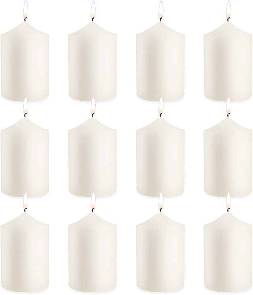 12 Pack Ivory 2x3 Inch Pillar Candles, 22 Hours Unscented Column Candles, Dripless Smokeless Unsc... | Amazon (US)