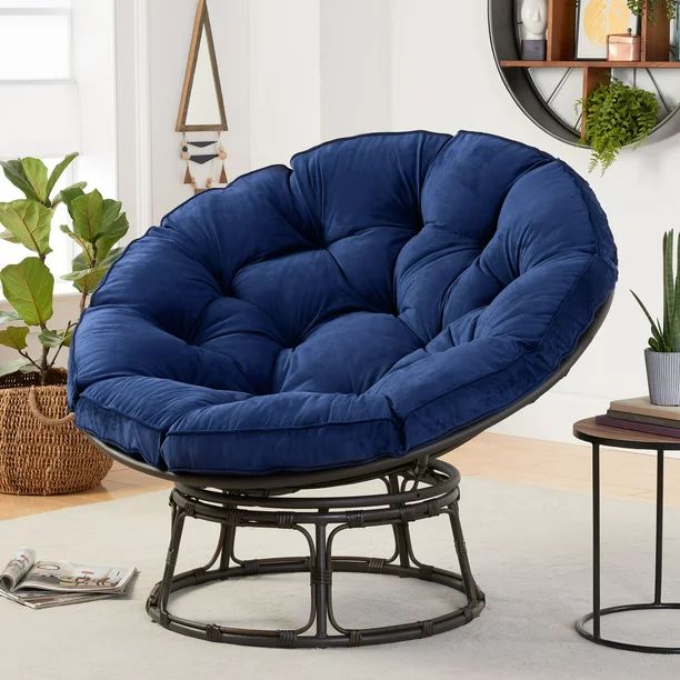 Better Homes & Gardens Papasan Chair with Vevel Fabric Cushion, Navy Color, Steel Frame and PE Wi... | Walmart (US)