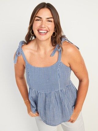 Tie-Shoulder Smocked Gingham Cami Babydoll Swing Blouse for Women | Old Navy (US)